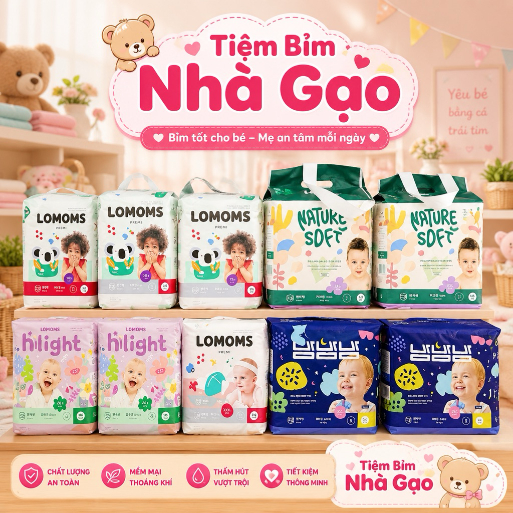 [COMBO 4 BỊCH] Bỉm dán/quần LOMOMS nội địa Hàn dòng Air Kiki, BamBamBam, Nature Soft an toàn cho bé