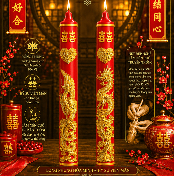 Nến Cưới TRUYỀN THỐNG Cao Cấp | Đèn Cầy Cưới Long Phụng | Lễ Gia Tiên - Ăn Hỏi - Huỳnh Gia Candle