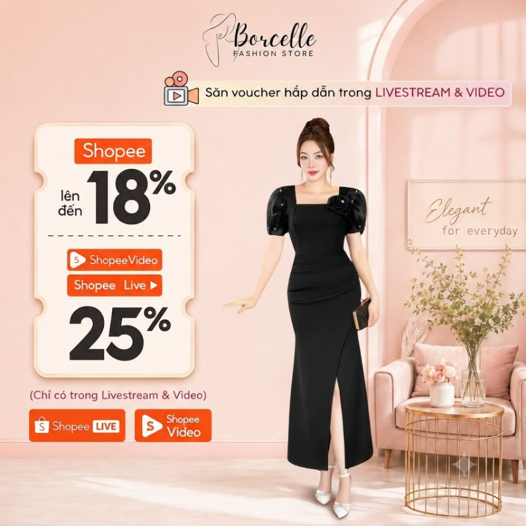 Váy Dự Tiệc Trung Niên Bigsize - Đầm Dự Tiệc Đi Ăn Cưới Thiết Kế Sang Trọng Cổ Vuông Tay Vol Đính Ngọc Bông 3D TK38