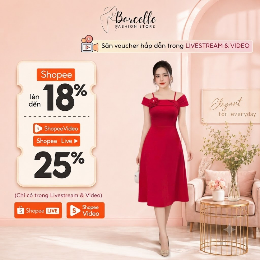 Váy Dự Tiệc Trung Niên Bigsize - Đầm Dự Tiệc Đi Ăn Cưới Thiết Kế Sang Trọng Trễ Vai Dáng Xòe Hoa 3D Đính Ngực TK46