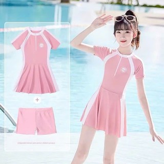 BK73 Đồ bơi bé gái dài tay liền chân váy có quần bảo hộ kèm mũ,Váy bơi bé gái 1mảnh dài tay 12- 50kg