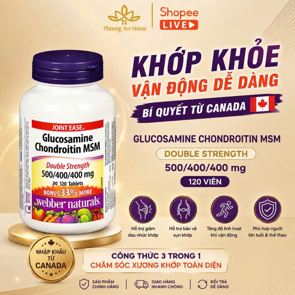 Thực Phẩm Bổ Sung Xương Khớp Webber Naturals Glucosamine MSM 120 Viên