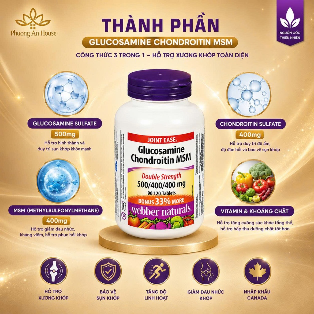 Thực Phẩm Bổ Sung Xương Khớp Webber Naturals Glucosamine MSM 120 Viên