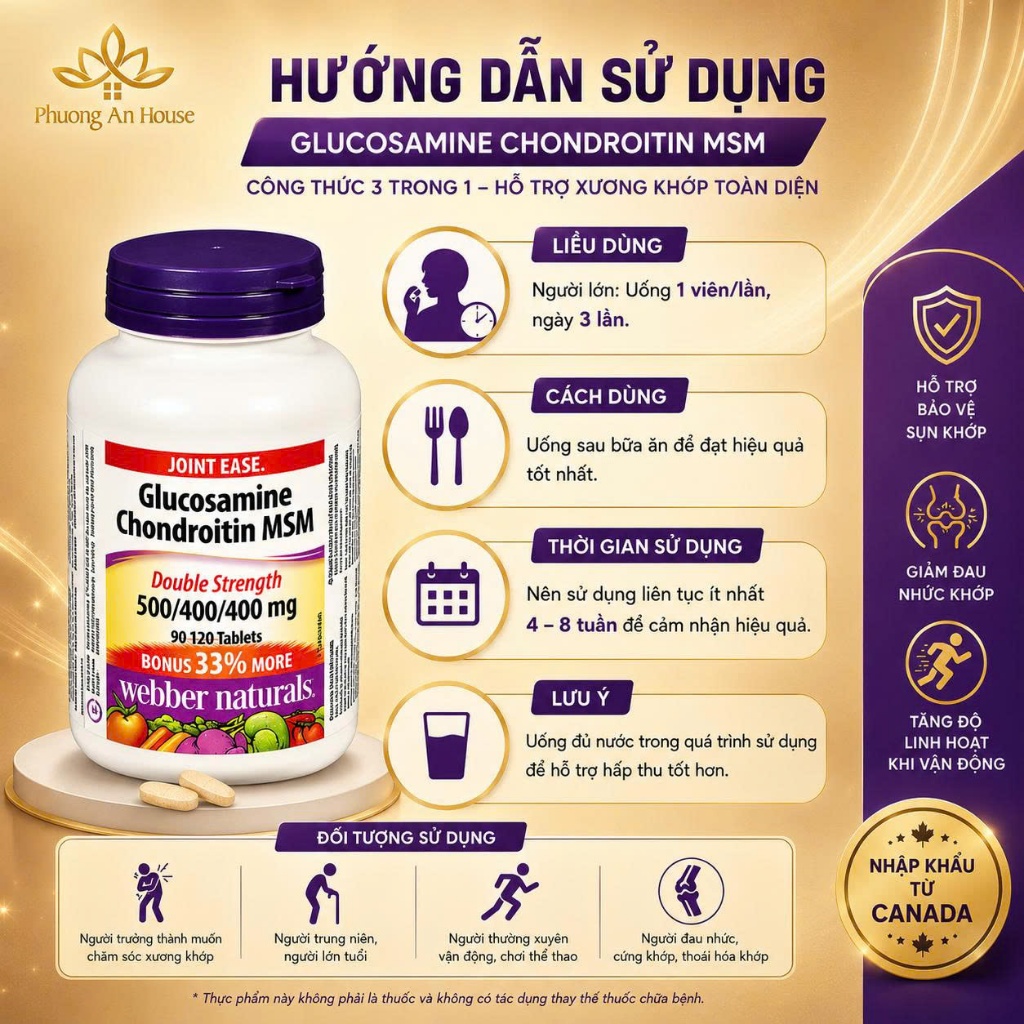 Thực Phẩm Bổ Sung Xương Khớp Webber Naturals Glucosamine MSM 120 Viên