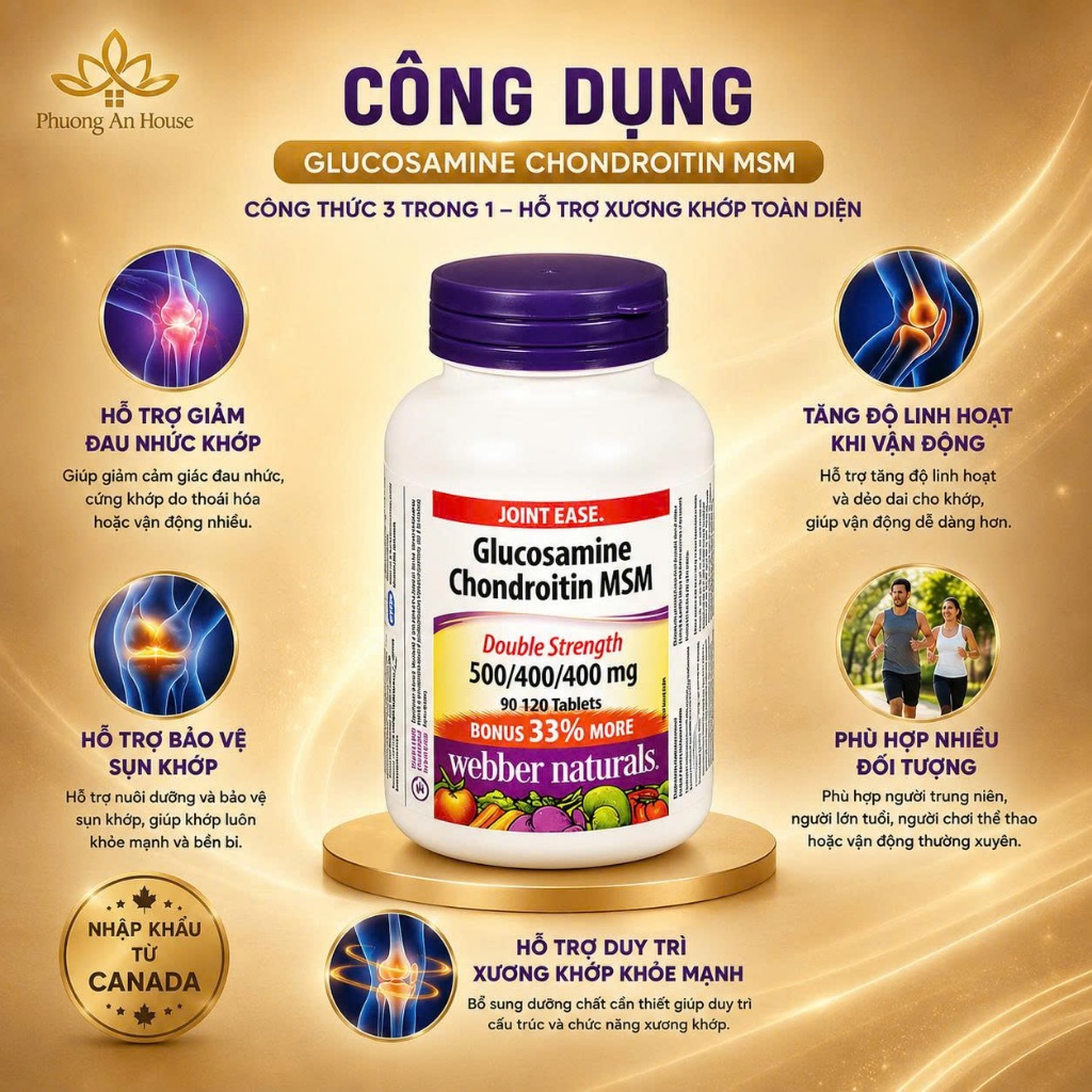 Thực Phẩm Bổ Sung Xương Khớp Webber Naturals Glucosamine MSM 120 Viên