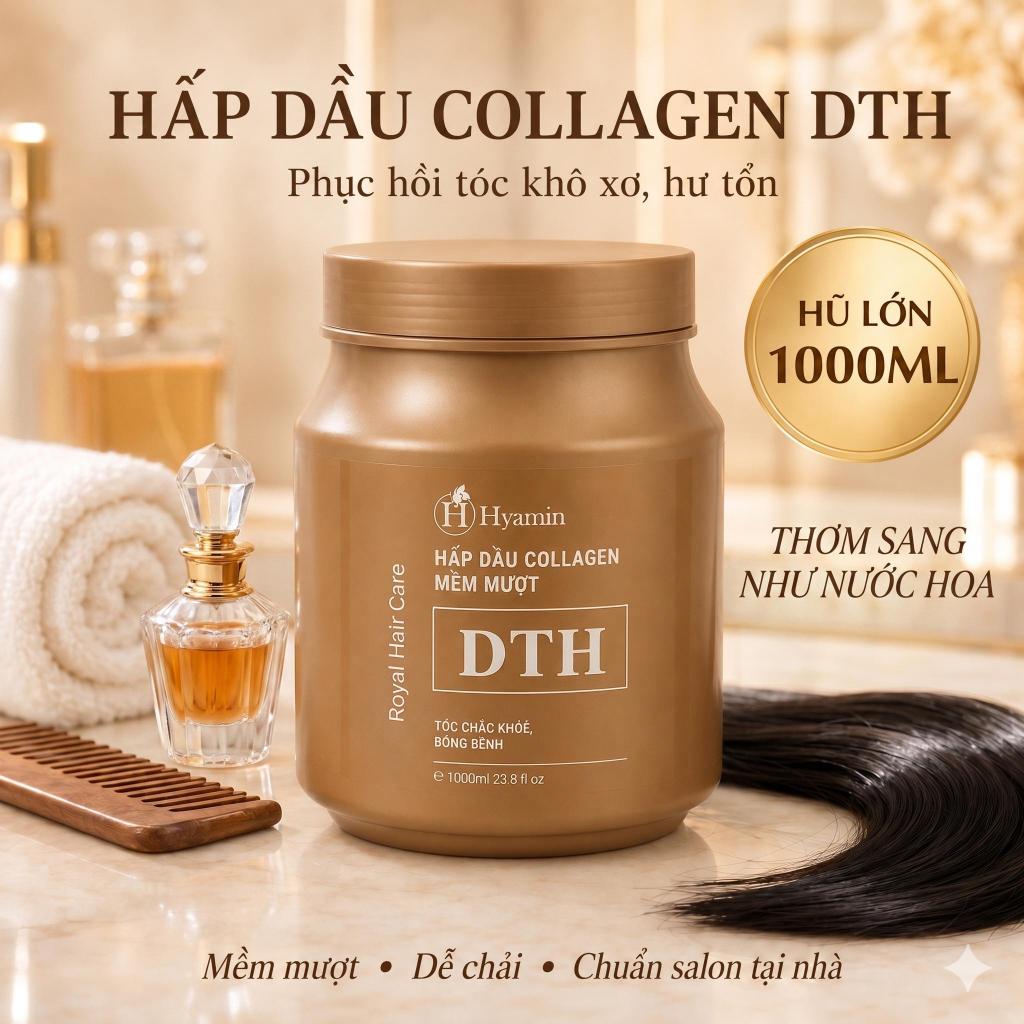 Hyamin Kem Ủ Tóc Hấp Dầu Collagen DTH 1000ml Phục Hồi Tóc Hư Tổn Khô Xơ Chẻ Ngọn Tóc Tẩy Nhuộm Uốn Duỗi Dưỡng Mềm Mượt S