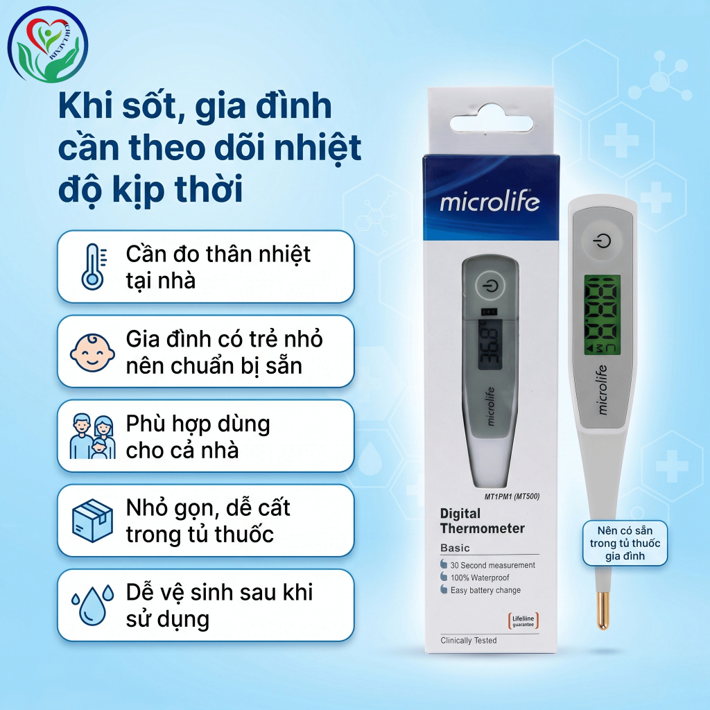 Microlife MT500 nhiệt kế điện tử đầu mềm đo thân nhiệt nhanh 30 giây cho gia đình