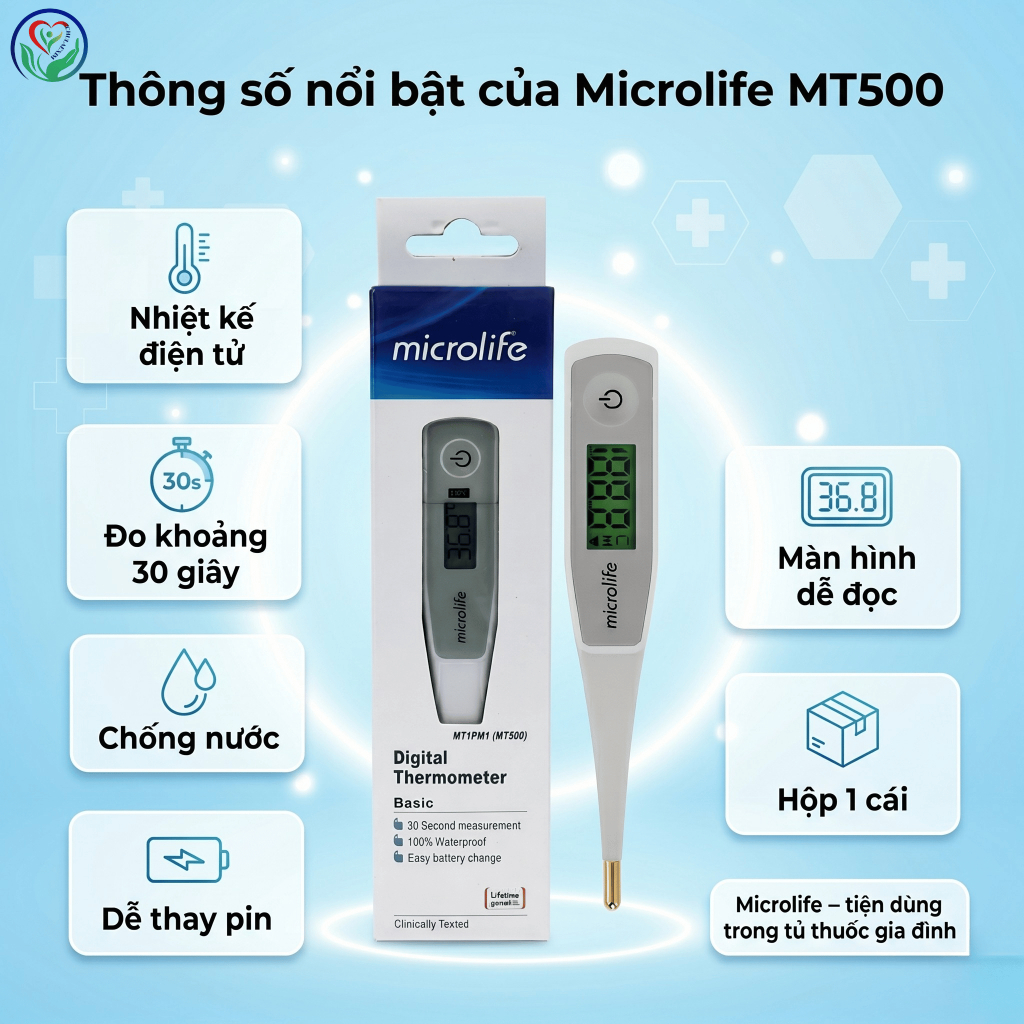 Microlife MT500 nhiệt kế điện tử đầu mềm đo thân nhiệt nhanh 30 giây cho gia đình