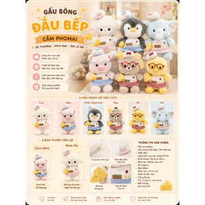 Gấu Bông Con Vật Cute Đội Mũ Đầu Bếp Cầm Phô Mai | Thú Bông Cao Cấp Nhiều Mẫu Dễ Thương