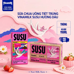 Sữa Chua Uống Tiệt Trùng Vinamilk SuSu Hương Dâu 110ml - Thùng 48 Hộp