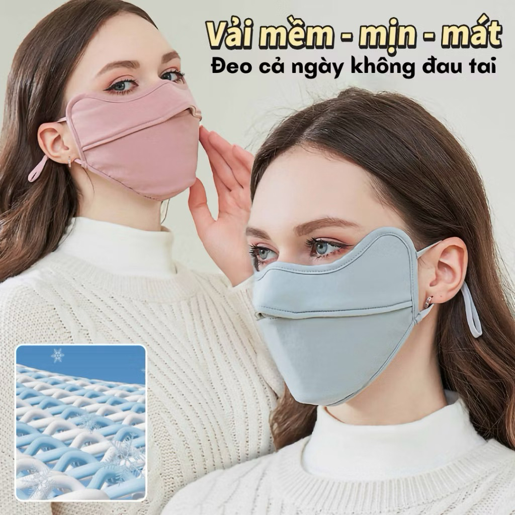 Khẩu Trang Chống Nắng UPF50+ Che Kín Mặt, Chống UV, Khẩu Trang Vải Mát Lạnh, Co Giãn, Đi Xe Máy Du Lịch Ngoài Trời