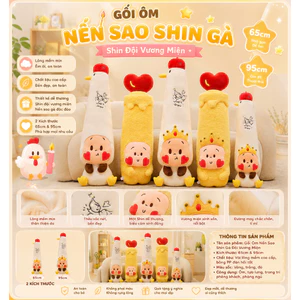 Gối Ôm Gà Shin Đáng Yêu 65cm 95cm | Gối Bông Hình Nến Sao Shin Đội Mũ Đỏ Vương Miện