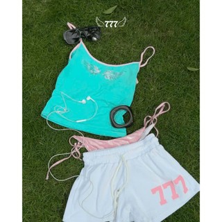 Áo hai dây Local Brand 777ANGELS | 777 CAMI TIFFANY BLUE, Cotton 4 chiều, Đính hạt | 7CM - TIFF