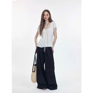 ̣̣̣[DEAL MỞ BÁN] Áo Thun Nữ Cổ Tròn Rút Dây Tay Cánh Tiên Form Suông Mềm Mại Thanh Lịch