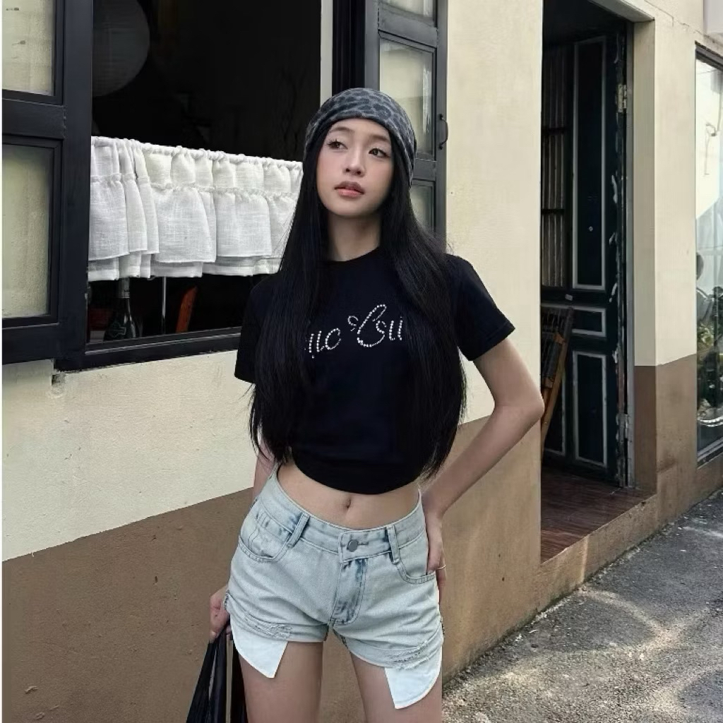 Quần sooc jeans, quần lộ túi rách viền cạp cao hottrend 2026