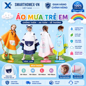 Áo mưa trẻ em hoạt hình cao cấp mũ trong suốt chống thấm thấm, siêu dễ thương cho bé