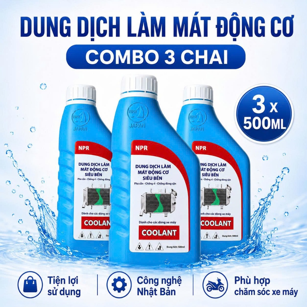 [Combo 3 Chai] Nước Làm Mát Xe Máy, Nước Mát Honda Yamaha Pha Sẵn 500ML NPR JAPAN Chính Hãng
