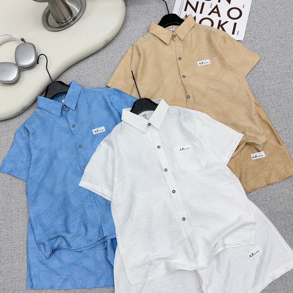 Bộ Sơ Mi Đũi Vân Mây Bé Trai 17-60kg, Set Áo Cộc Tay Quần Short Mùa Hè Đi Chơi Du Lịch Cực Ngầu 6-15 Tuổi