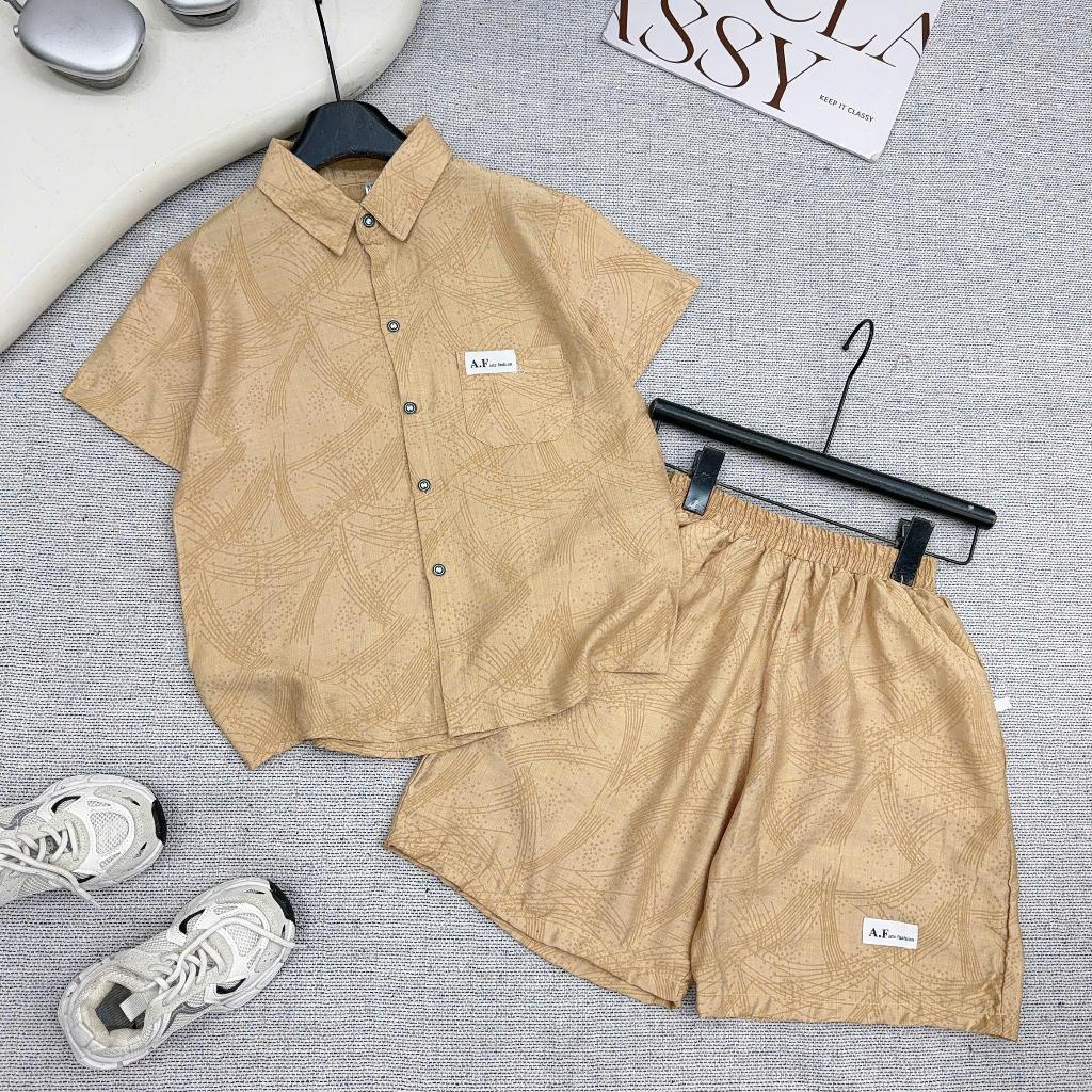 Bộ Sơ Mi Đũi Vân Mây Bé Trai 17-60kg, Set Áo Cộc Tay Quần Short Mùa Hè Đi Chơi Du Lịch Cực Ngầu 6-15 Tuổi