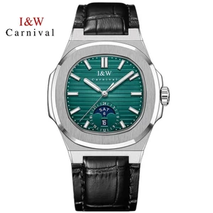 Đồng Hồ Nam Chính Hãng I&W Carnival 735G1-D5 Mặt Màu Xanh Tiffany Full Box Chống Nước Kính Sapphire