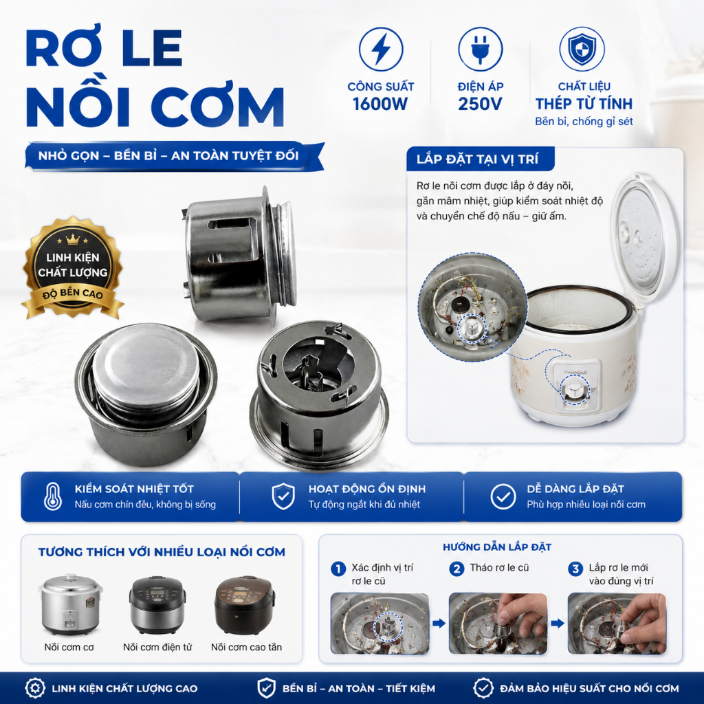 Rơ le nồi cơm điện loại tốt có vỏ hộp đảm bảo chất lượng ilinhkien.