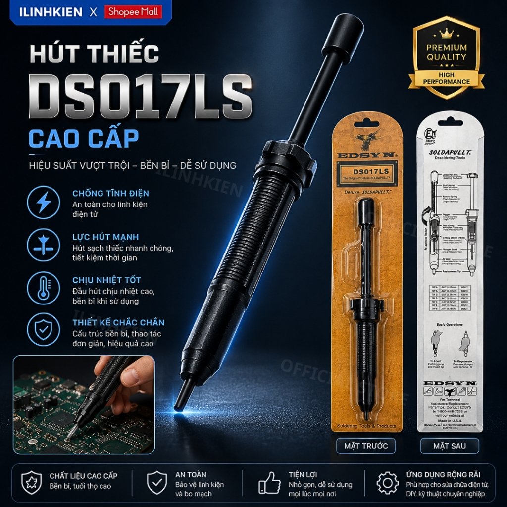 Hút thiếc hàn loại to DS017LS lực hút mạnh chất lượng tốt ILinhkien
