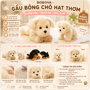 Gấu Bông Chó Hạt Thơm BOBOVA Chính Hãng 20cm 35cm – Cún Trắng, Cún Đen Siêu Mềm Có Hương Thơm Dịu Nhẹ