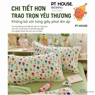 Bộ Chăn, Ga, Gối, Đũi Hoa Nhí Vintage 4 Món Chăn Chần Hè Mỏng Nhẹ, Thoáng Mát Dễ Thương Phong Cách Bedding Hàn Quốc