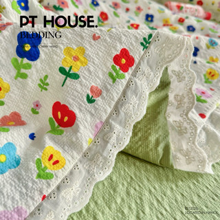 Bộ Chăn, Ga, Gối, Đũi Hoa Nhí Vintage 4 Món Chăn Chần Hè Mỏng Nhẹ, Thoáng Mát Dễ Thương Phong Cách Bedding Hàn Quốc