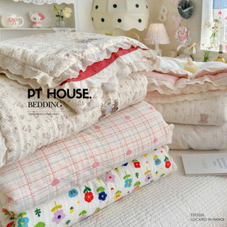Bộ Chăn, Ga, Gối, Đũi Hoa Nhí Vintage 4 Món Chăn Chần Hè Mỏng Nhẹ, Thoáng Mát Dễ Thương Phong Cách Bedding Hàn Quốc