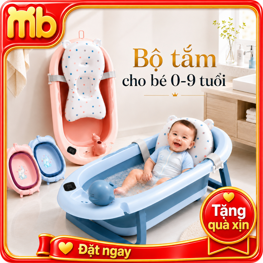 Chậu tắm gập gọn MiniBear size đại – Thiết kế dày dặn, an toàn cho trẻ sơ sinh, bồn tắm trẻ nhỏ cao cấp mới nhất