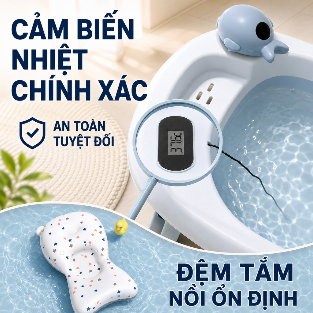 Chậu tắm gập gọn MiniBear size đại – Thiết kế dày dặn, an toàn cho trẻ sơ sinh, bồn tắm trẻ nhỏ cao cấp mới nhất