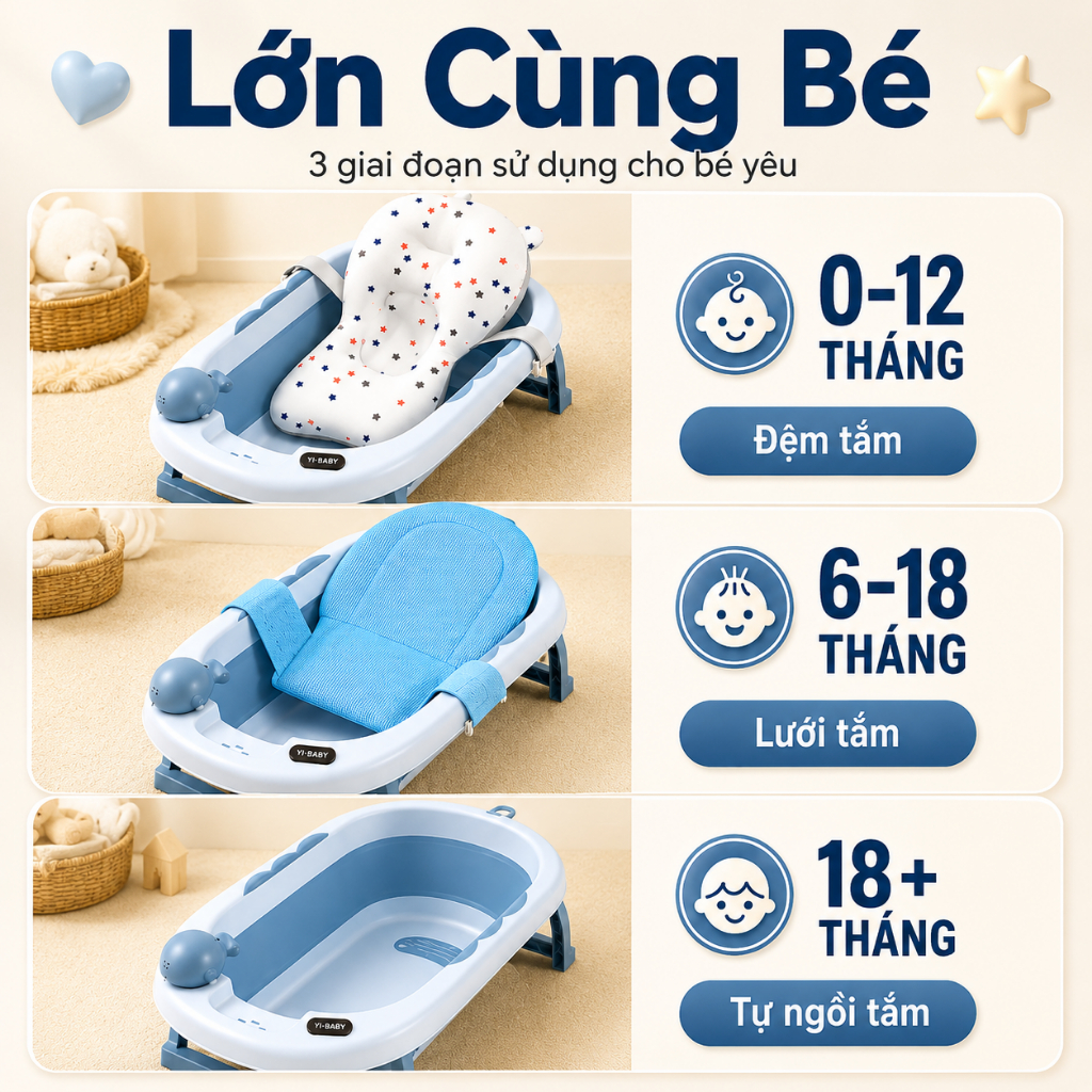 Chậu tắm gập gọn MiniBear size đại – Thiết kế dày dặn, an toàn cho trẻ sơ sinh, bồn tắm trẻ nhỏ cao cấp mới nhất