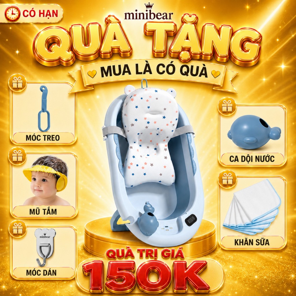 Chậu tắm gập gọn MiniBear size đại – Thiết kế dày dặn, an toàn cho trẻ sơ sinh, bồn tắm trẻ nhỏ cao cấp mới nhất