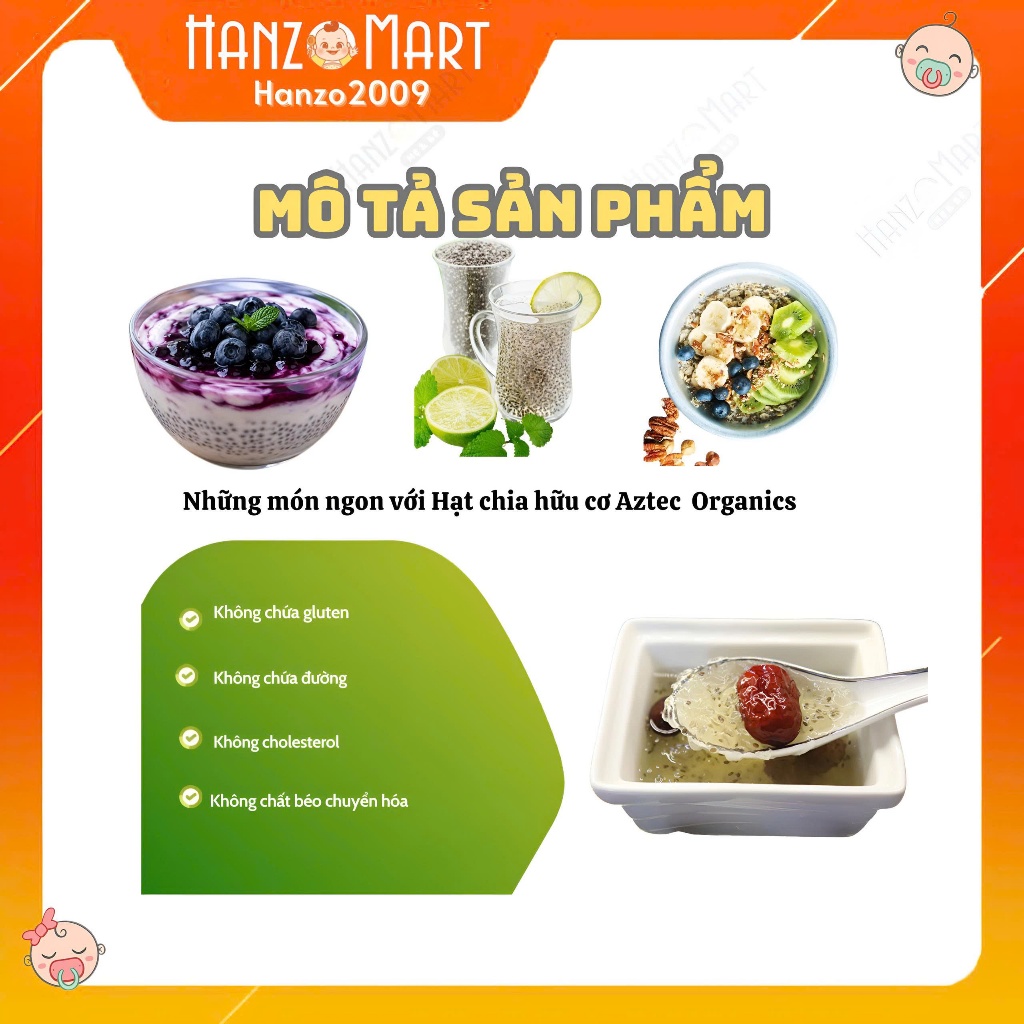 Hạt Chia Hữu Cơ Aztec Organics hỗ trợ tiêu hóa tốt cho bé ăn dặm 200g - hanzo2009