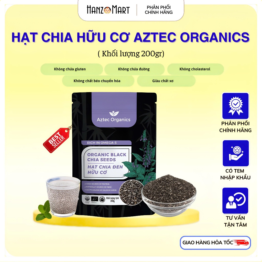 Hạt Chia Hữu Cơ Aztec Organics hỗ trợ tiêu hóa tốt cho bé ăn dặm 200g - hanzo2009