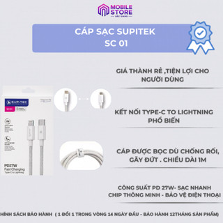 Dây Sạc Nhanh PD27W SUPITEC SC01 / Cổng Type-C To L | Dây Dù Dài 1M / Mobile Store Bắc Giang