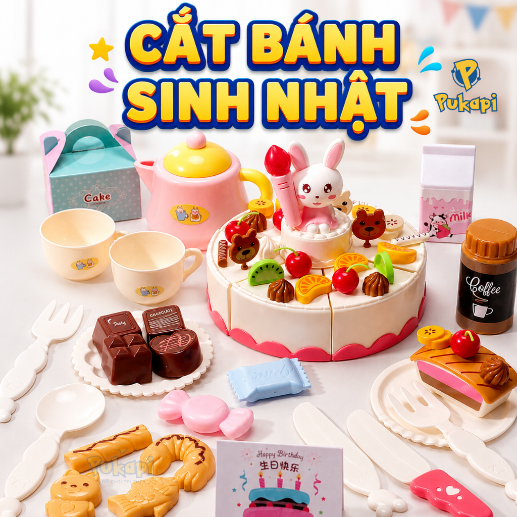 Đồ Chơi Bánh Sinh Nhật Loại Lớn 85 Chi Tiết Màu Hồng Màu Xanh Có Đèn Cho Bé Nhiều Chi Tiết -Đồ Chơi Cho Bé PUKAPI