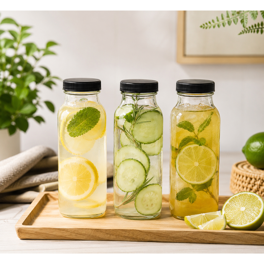 [Combo 3 - 6] Chai Thủy Tinh 350ml Vuông Đựng Nước Ép Sữa Hạt  Nắp Nhựa Đen Kín Khí Chống Ẩm, An Toàn Cho Sức Khoẻ