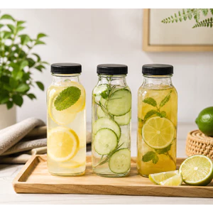 Chai Thủy Tinh 350ml Vuông Đựng Nước Ép Sữa Hạt Nắp Nhựa Đen Kín Khí Chống Ẩm, An Toàn Cho Sức Khoẻ