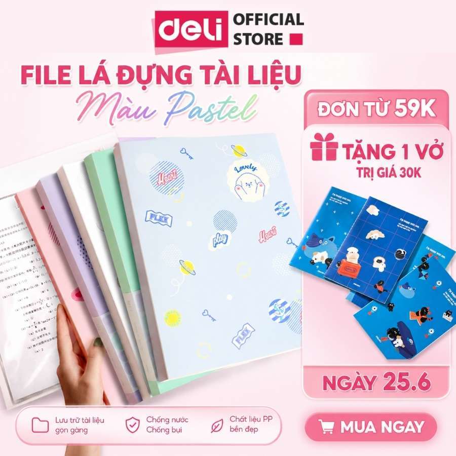 File Tài Liệu File Lá 20 30 40 Túi Đựng Tài Liệu Màu Pastel Học Sinh Deli Đa Năng A4 Bìa Lá Cute