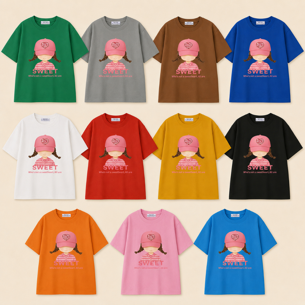 Áo Thun Nữ Tay Lỡ SWEET In Hình Cô Gái Đội Mũ Cực Dễ Thương, Phong Cách Hàn Quốc, Form Rộng Unisex