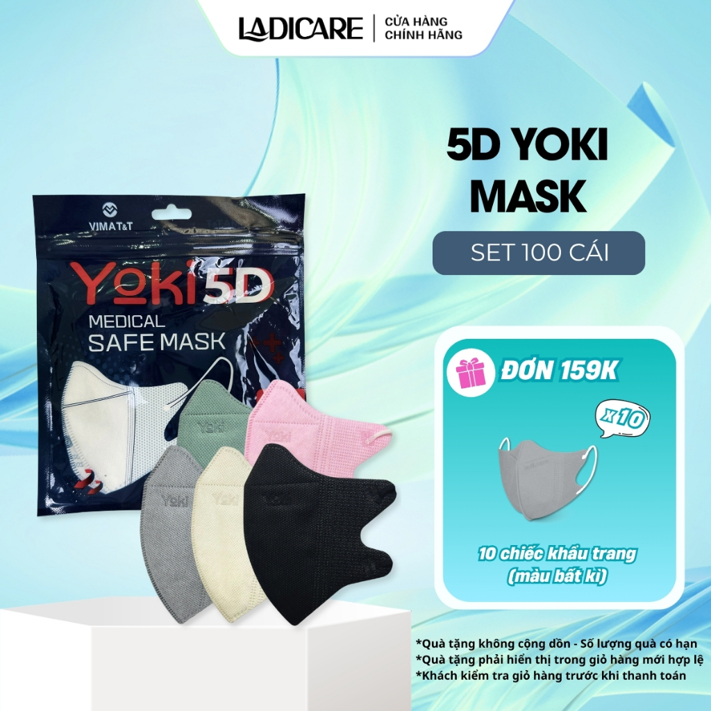 [Thùng 100Cái] Khẩu trang 5D YOKI Mask 3 lớp kháng khuẩn nhiều màu sắc thời trang