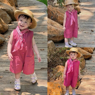 Yếm kaki cho bé trai bé gái Batala Kids,  YẾM KAKI HỒNG ĐẬM CÚC NẸP phong cách Hàn Quốc cho bé từ 9- 25kg