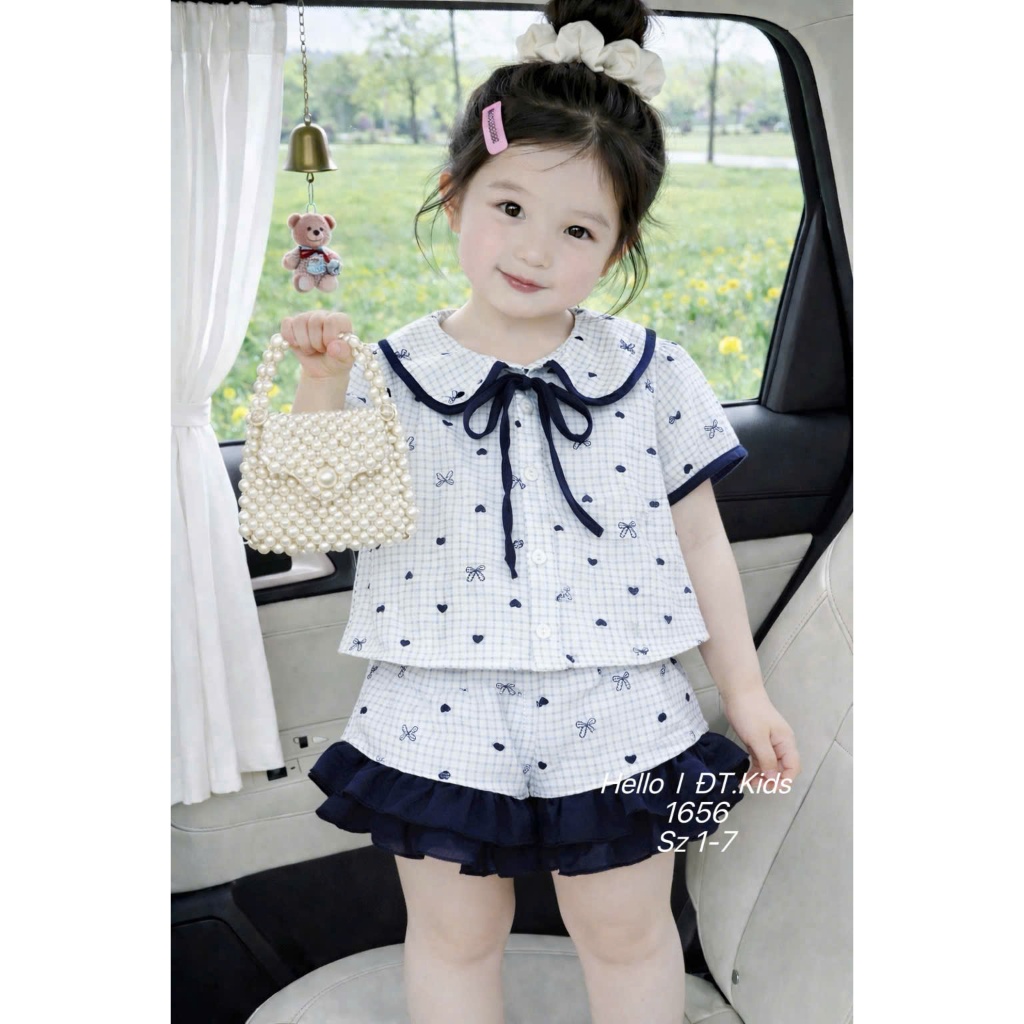 Bộ Pijama Bé Gái Mùa Hè Đồ Bộ Mặc Nhà Vải Đũi Hàn Cổ Sen Phối Nơ Dễ Thương - BR26