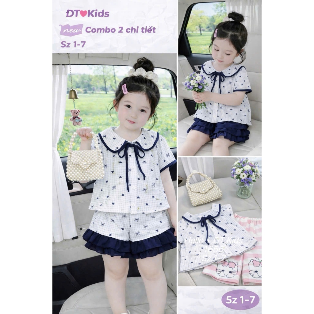 Bộ Pijama Bé Gái Mùa Hè Đồ Bộ Mặc Nhà Vải Đũi Hàn Cổ Sen Phối Nơ Dễ Thương - BR26