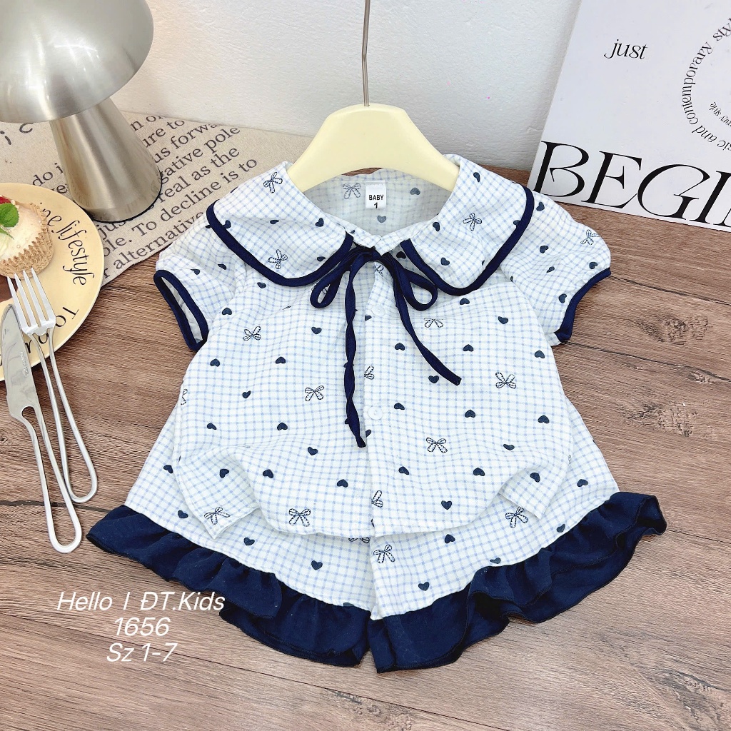 Bộ Pijama Bé Gái Mùa Hè Đồ Bộ Mặc Nhà Vải Đũi Hàn Cổ Sen Phối Nơ Dễ Thương - BR26
