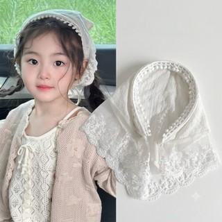 Khăn Turban Trùm Đầu Phối Ren Trắng Vintage - Khăn Bandana Nữ Đi Biển, Khăn Quàng Cổ Tam Giác, Phụ Kiện Du Lịch K308