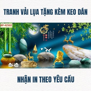Tranh dán tường 3D hiện đại phù hợp cho phòng khách, phòng làm việc, tranh in trên chất liệu vải lụa (shop tặng keo dán)