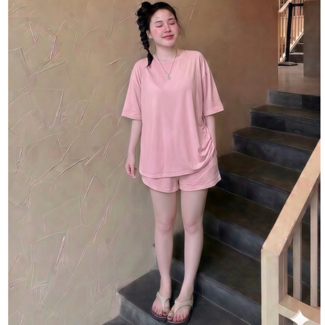 (Đùi cổ Tròn)Set bộ ngủ thun lạnh dẻo quần đùi áo thun cổ tròn 45-90kg